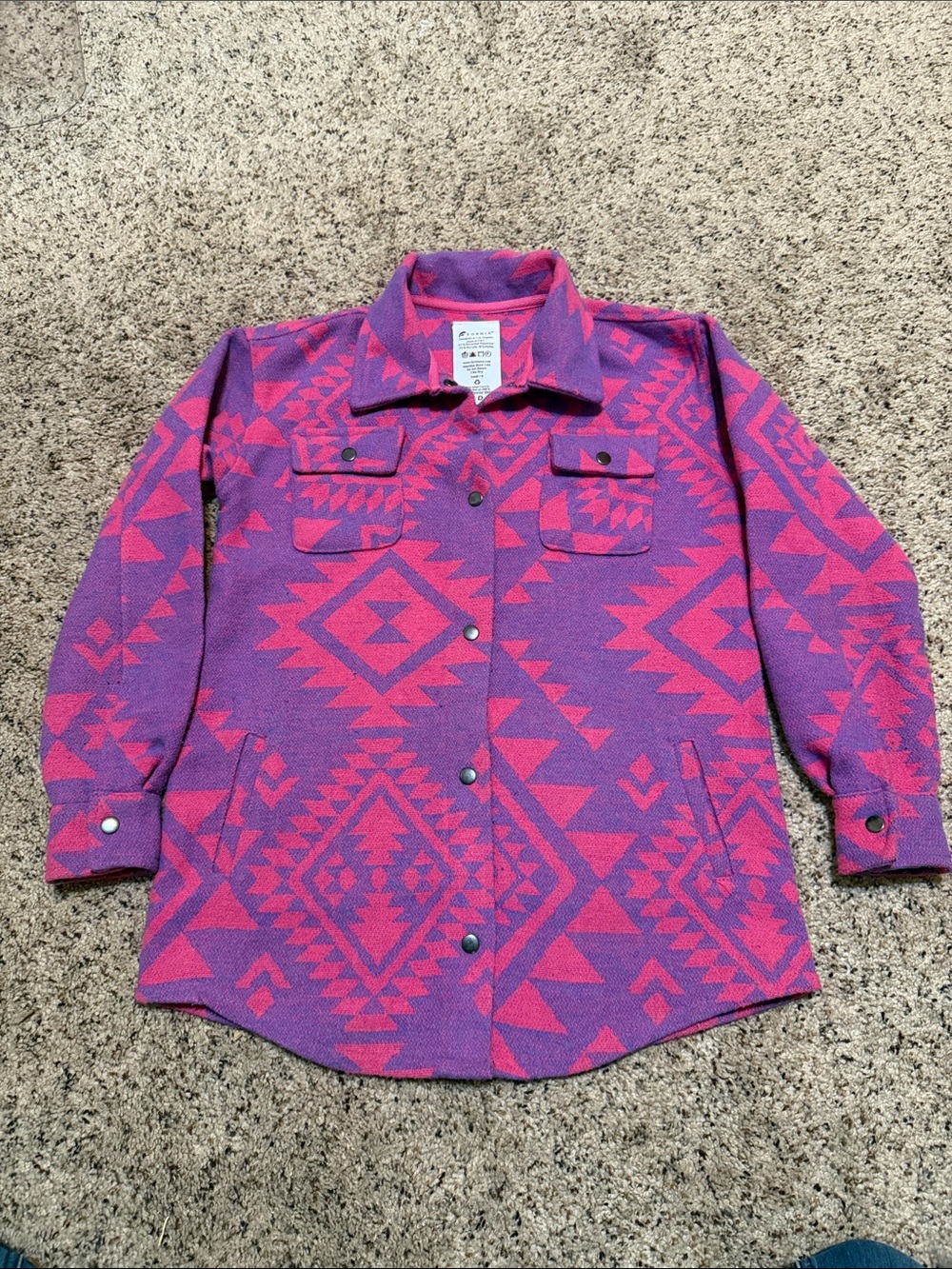 Girls Purple & Pink Aztec Snap-Front Shacket, Jacket